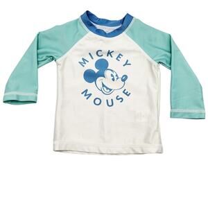 Disney baby Mickey Mouse White Teal Blue UPF 50 Protection Swim Top Boy Sz 9 Mth